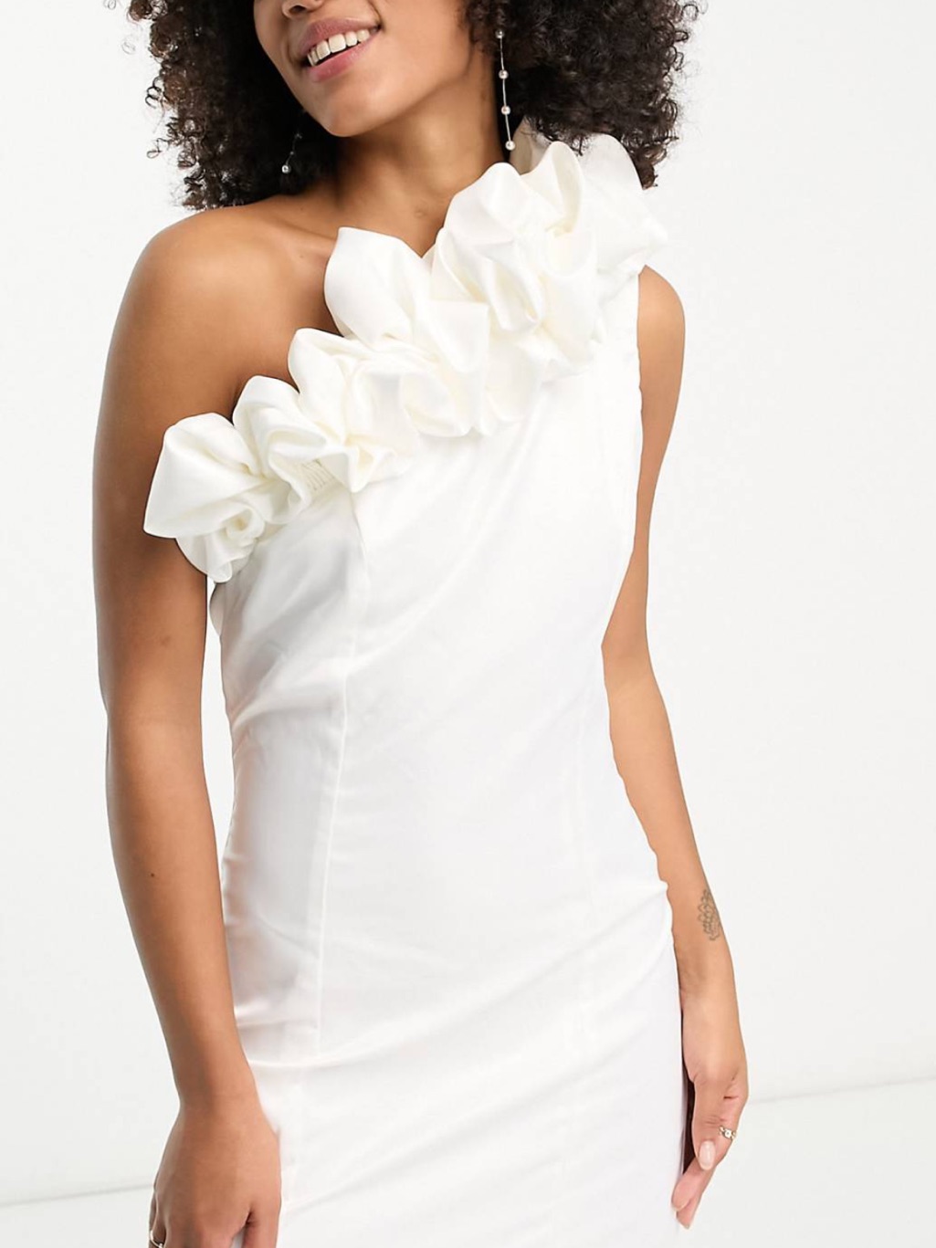 Vila One-Shoulder White Ruffle Cocktail Dress